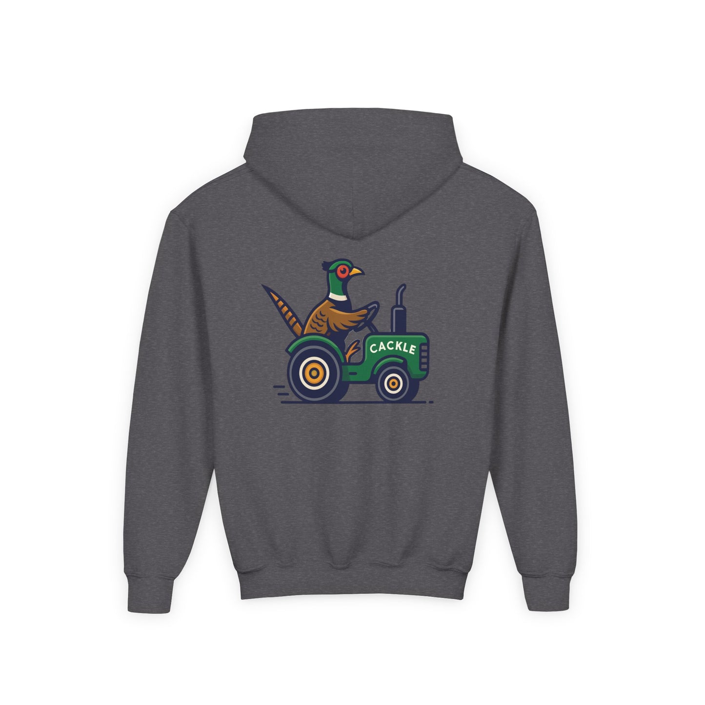 Youth Hoodie – Pheasant on Green Tractor “Cackle” Graphic