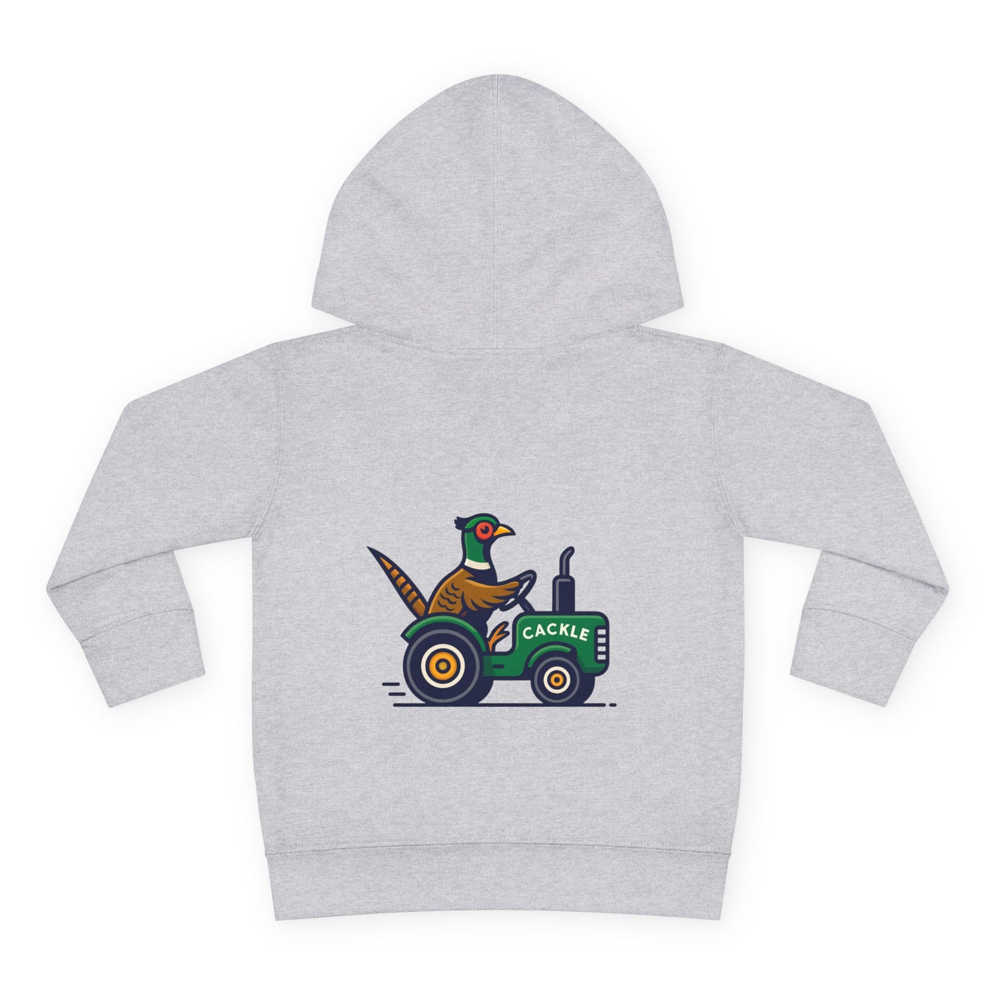 Toddler Hoodie — Pheasant on Tractor Graphic ("Cackle")