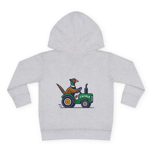 Toddler Hoodie — Pheasant on Tractor Graphic ("Cackle")