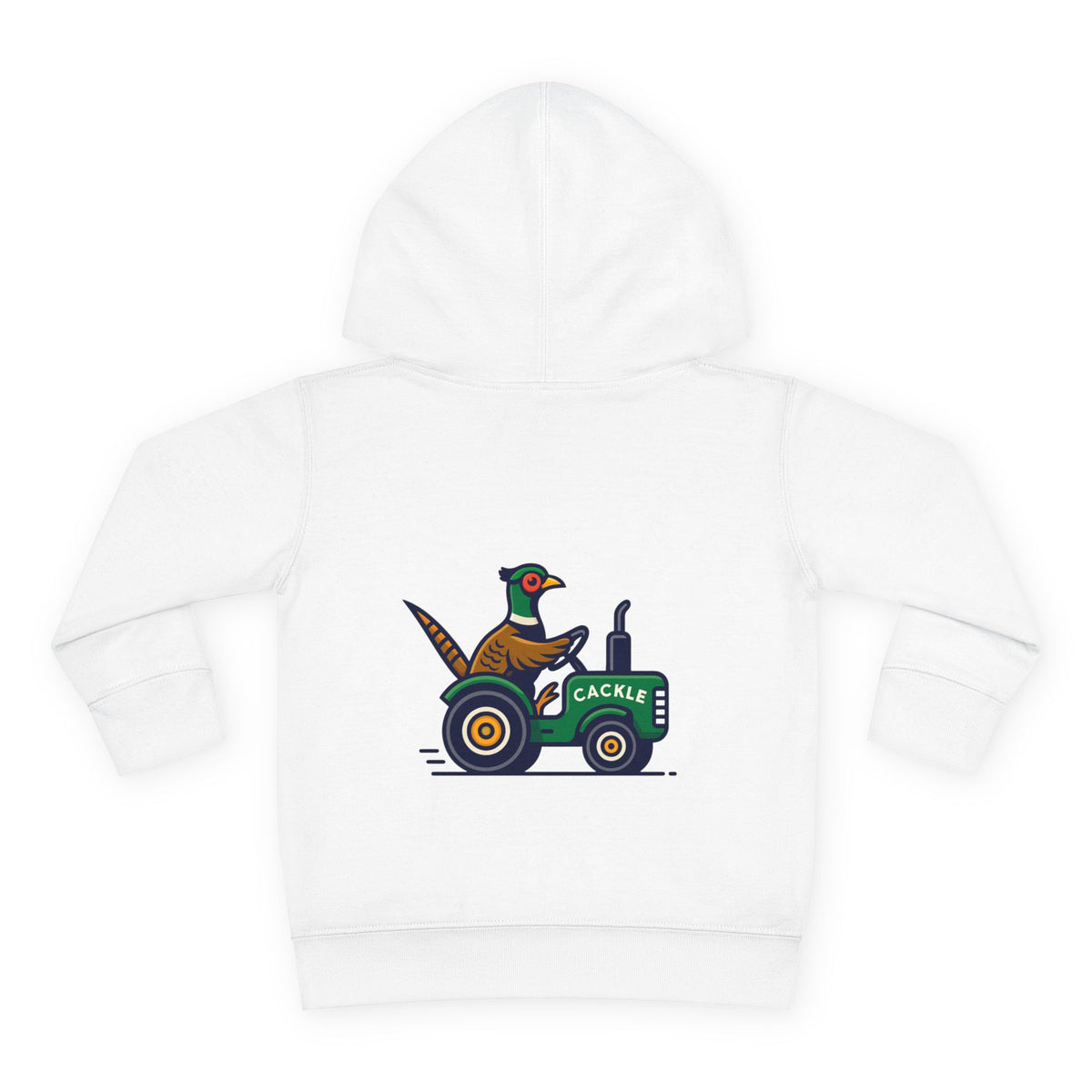 Toddler Hoodie — Pheasant on Tractor Graphic ("Cackle")