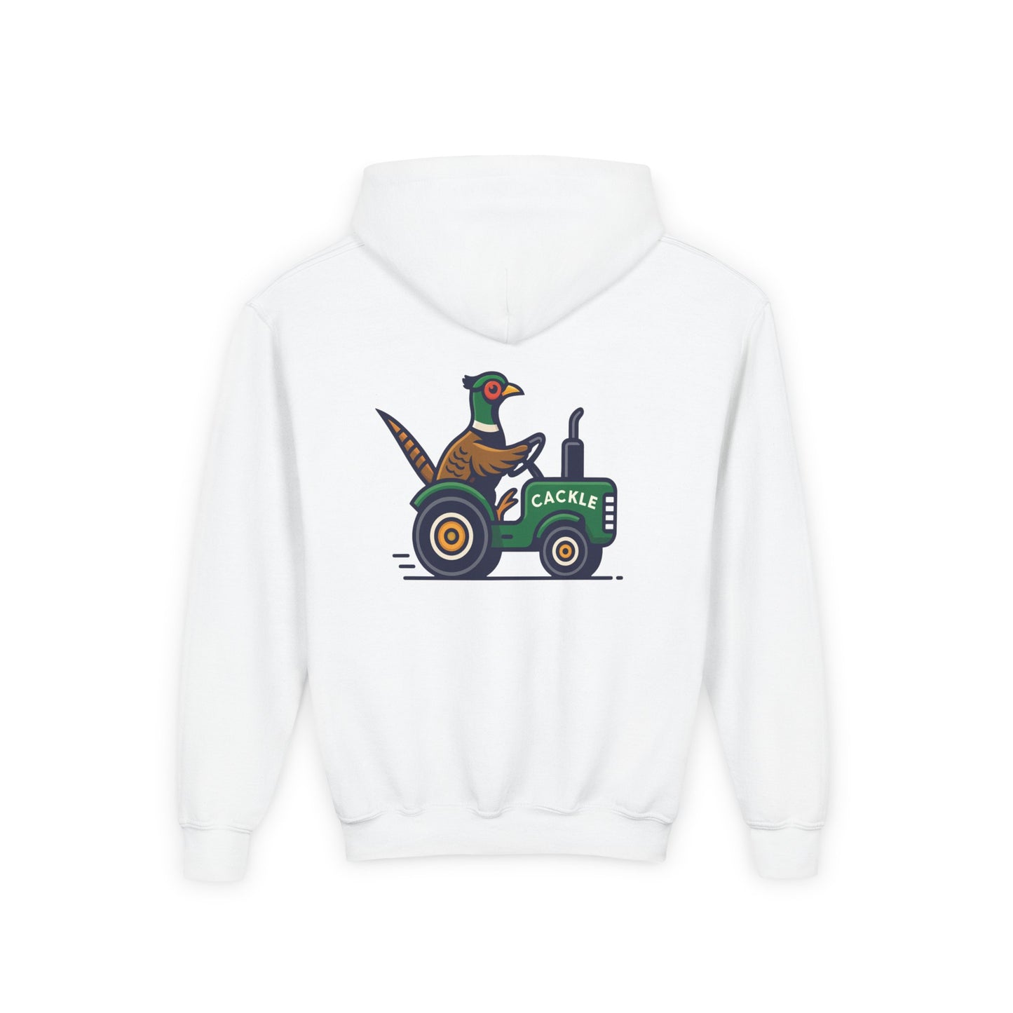 Youth Hoodie – Pheasant on Green Tractor “Cackle” Graphic
