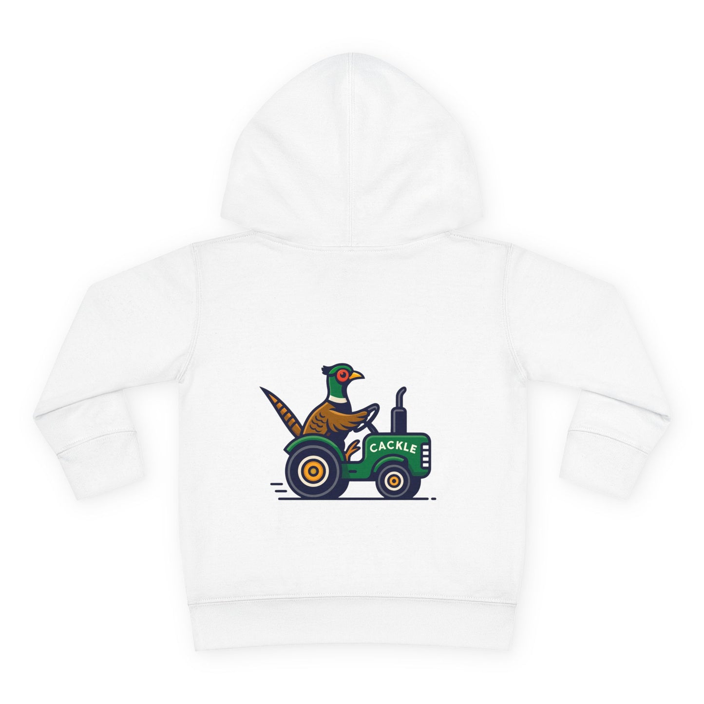 Toddler Hoodie — Pheasant on Tractor Graphic ("Cackle")