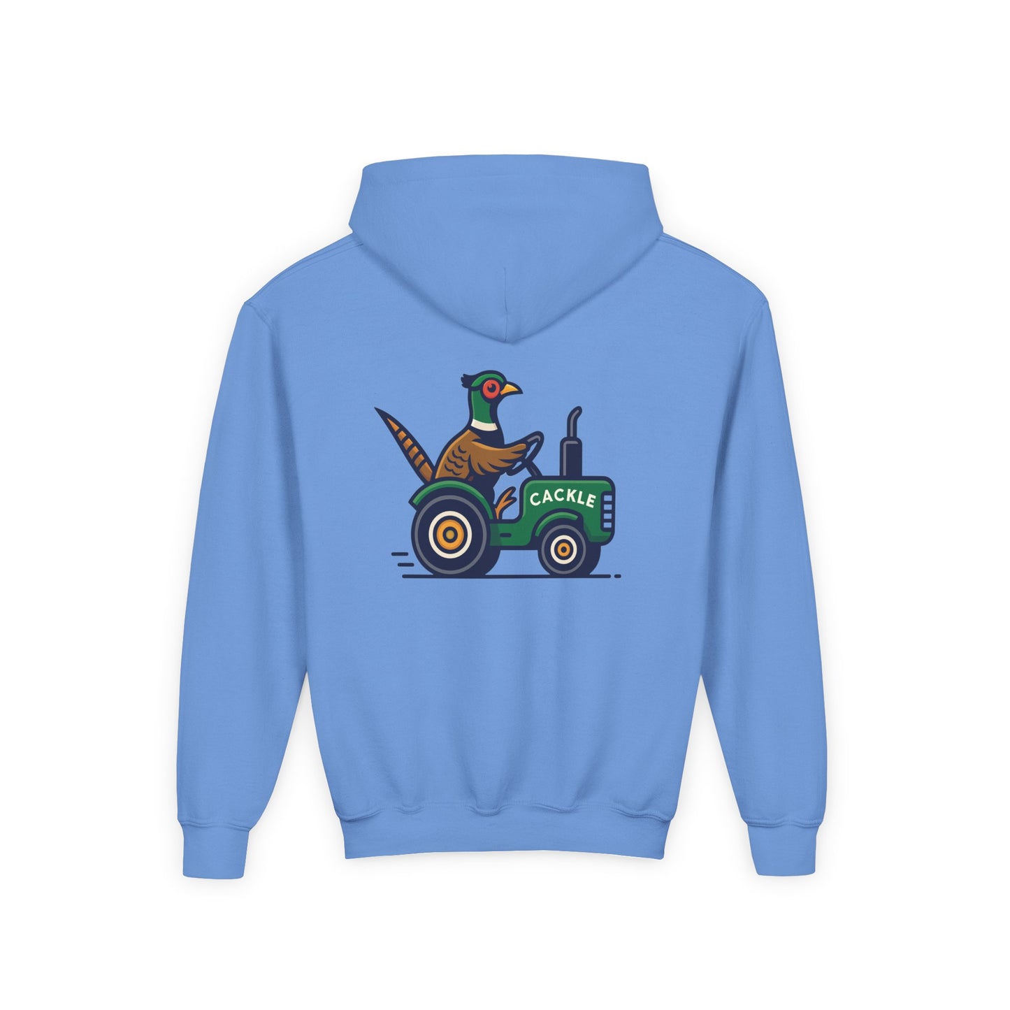 Youth Hoodie – Pheasant on Green Tractor “Cackle” Graphic