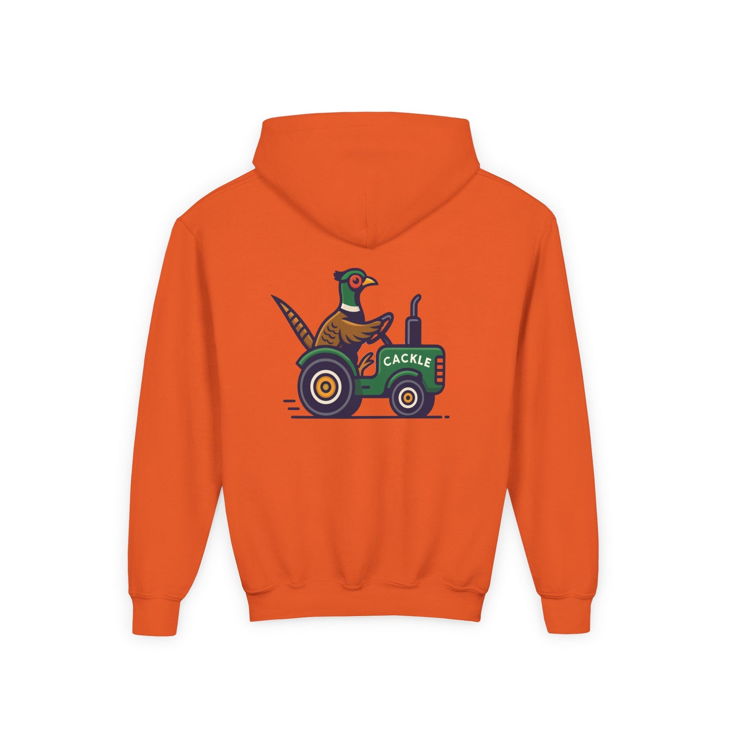 Youth Hoodie – Pheasant on Green Tractor “Cackle” Graphic